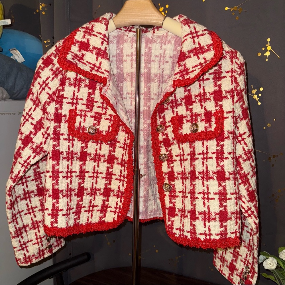 Red Tweed High Quality Jacket Blazer